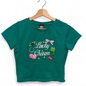 Cherry Kitten Green Cropped Baby Tee – Size Small | St. Patrick’s Day